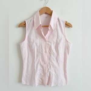 Amata Couture Powder Pink Sleeveless Embroidered Eyelet Collared Blouse